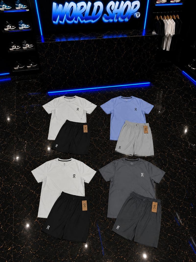 Ensemble tee + short orange/bleu/noir